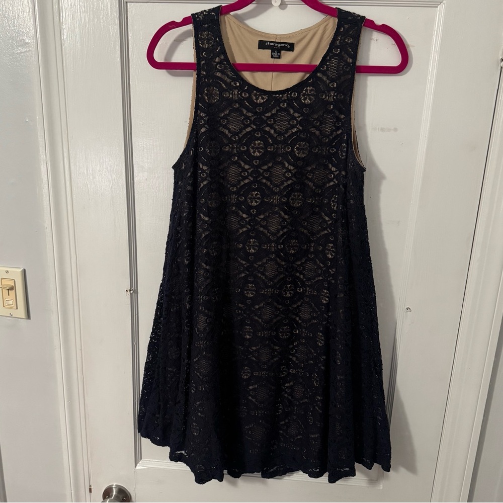 Sharagano Navy Lace Mini Dress